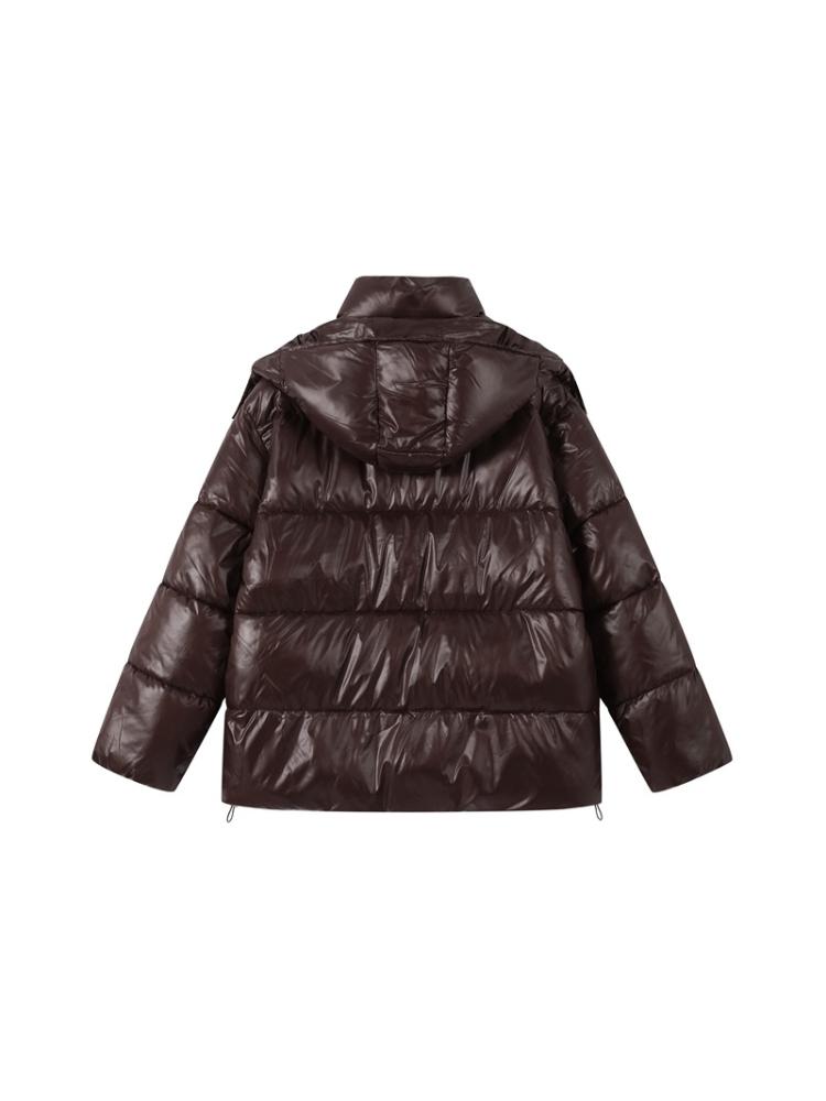 Женский пуховик из лакированной ткани со съемной шляпой, женская теплая, простая и модная зимняя куртка 2025