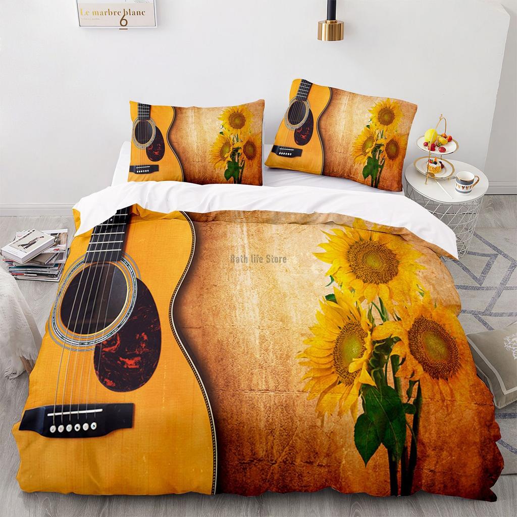 Модный постельный комплект Пианино Гитара 3D принт Музыка Пододеяльник с наволочкой Постельные принадлежности для дома Декор спальни Комплект пододеяльника