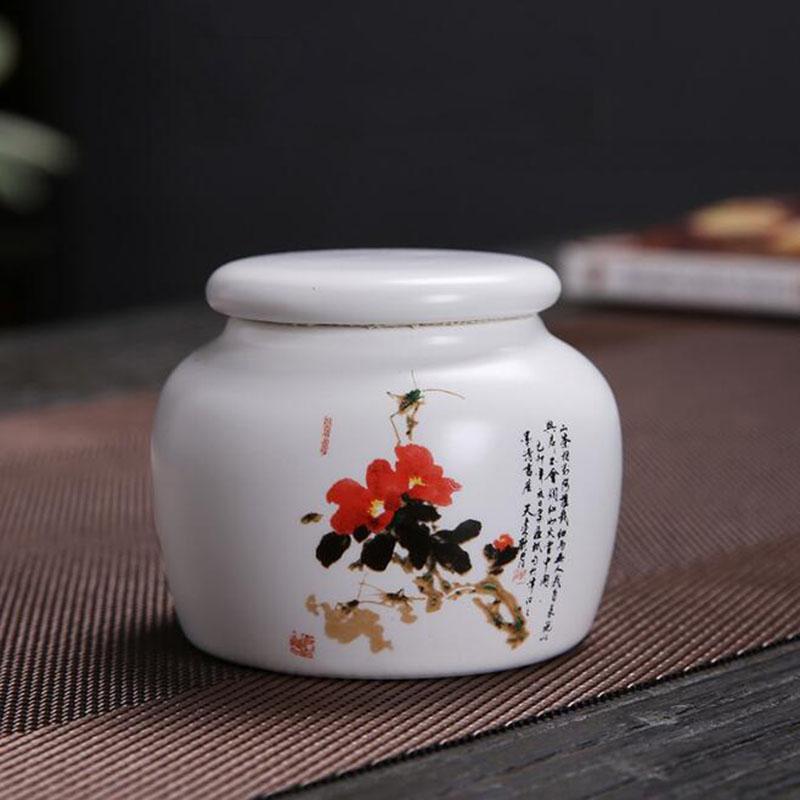 Porcelain White Color Chinese Style Lotus Pattern Sealed Storage Tea Jar Travel Easy to Carry Power Spice Tea Box Teaware