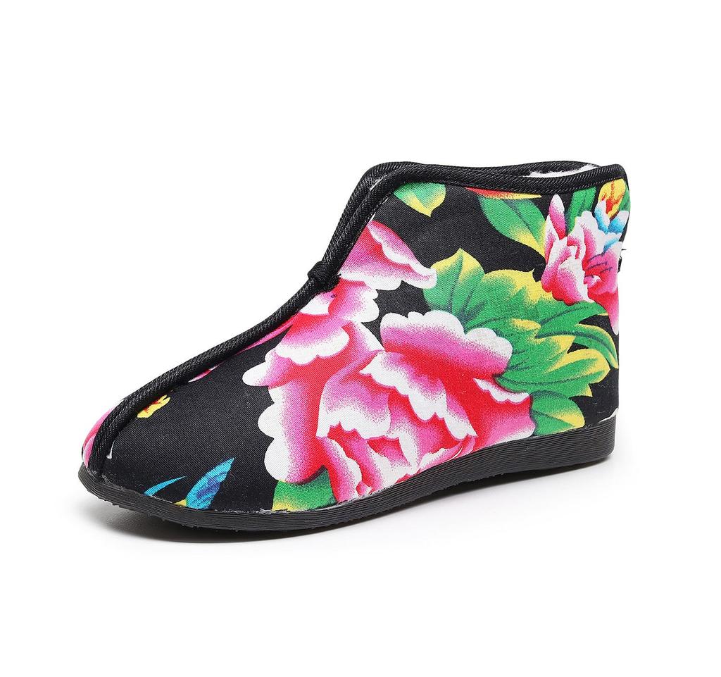 Ботинки из хлопка с цветочным узором на северо-востоке: Стиль осень/зима, удобная бархатная подкладка, нескользящая, мягкая подошва, ручная работа для людей среднего и пожилого возраста