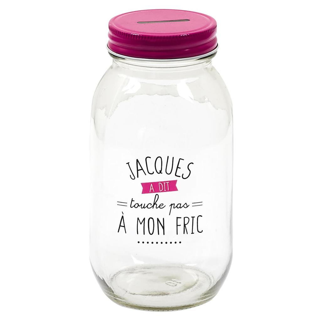 Les Trésors De Lily [A3674] - Стеклянная копилка в стеклянной банке «Жак сказал» розовая. (не трогай мои деньги) - 17x9см