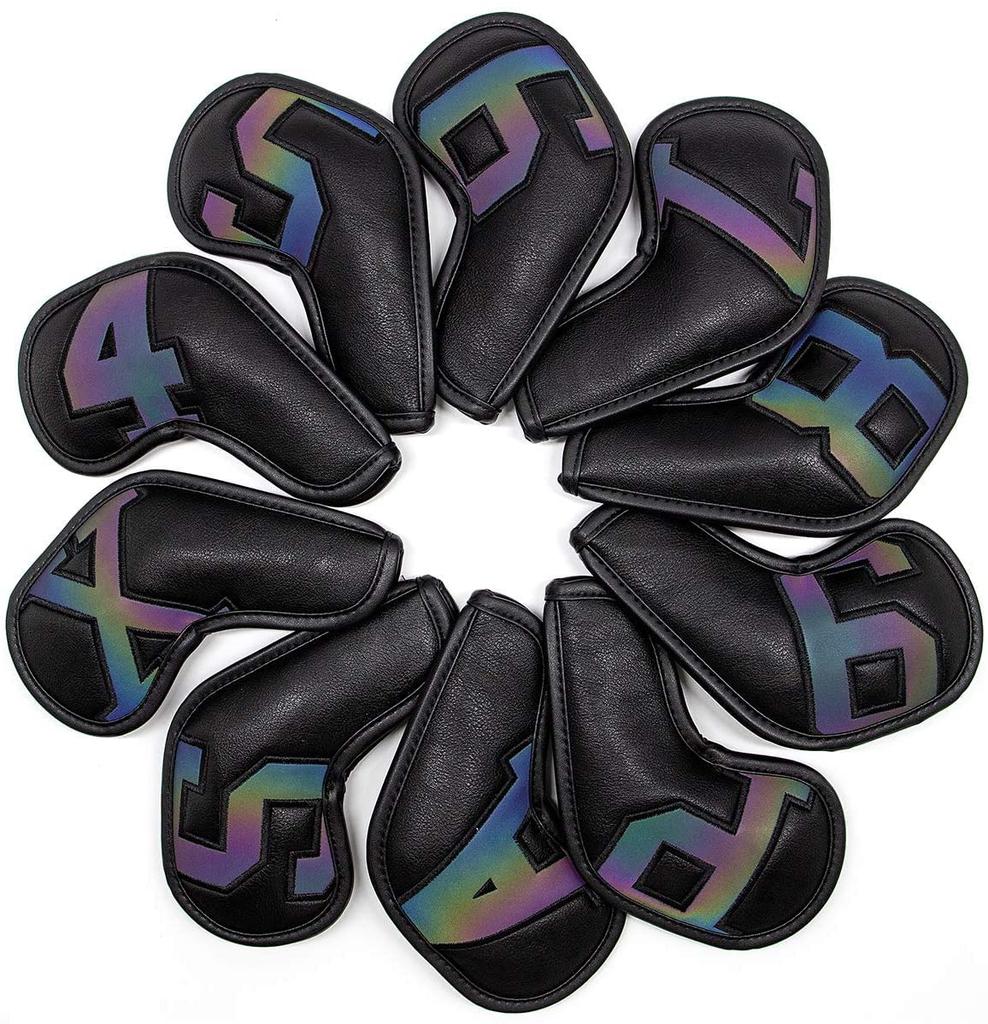 Чехол для клюшки для гольфа, чехол для головы, синтетическая кожа, светоотражающая функция, стильный, 10 предметов (03)