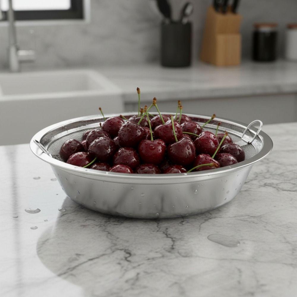 With Drainer Net Stainless Steel Oil Drain Pan Double-ear Handle Snack Serving Dish Kitchen