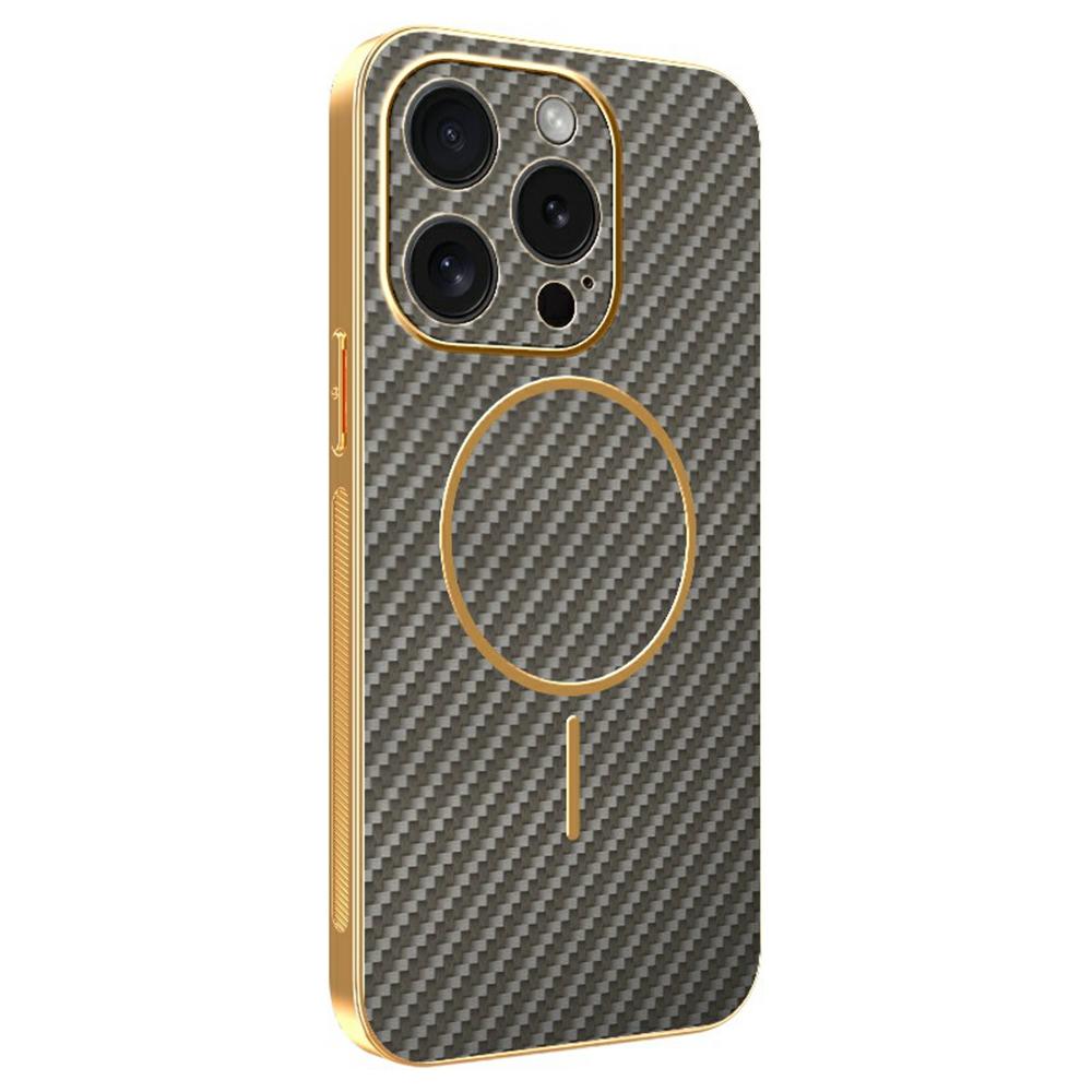 For iPhone 15 Pro Phone Case Carbon Fiber Textured Electroplated TPU Back Cover