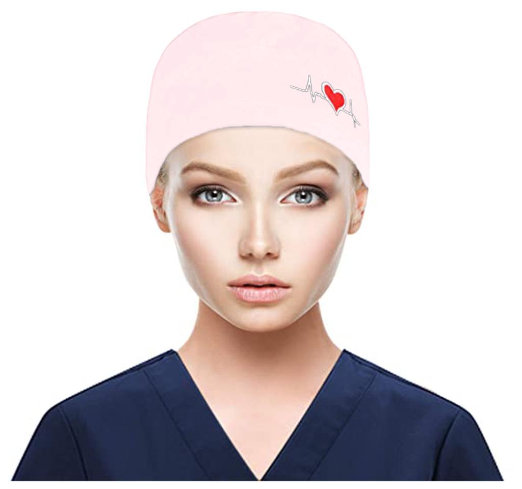 Scrub Cap With Buttons Bouffant Print Hat With Sweatband for Womens and Mens