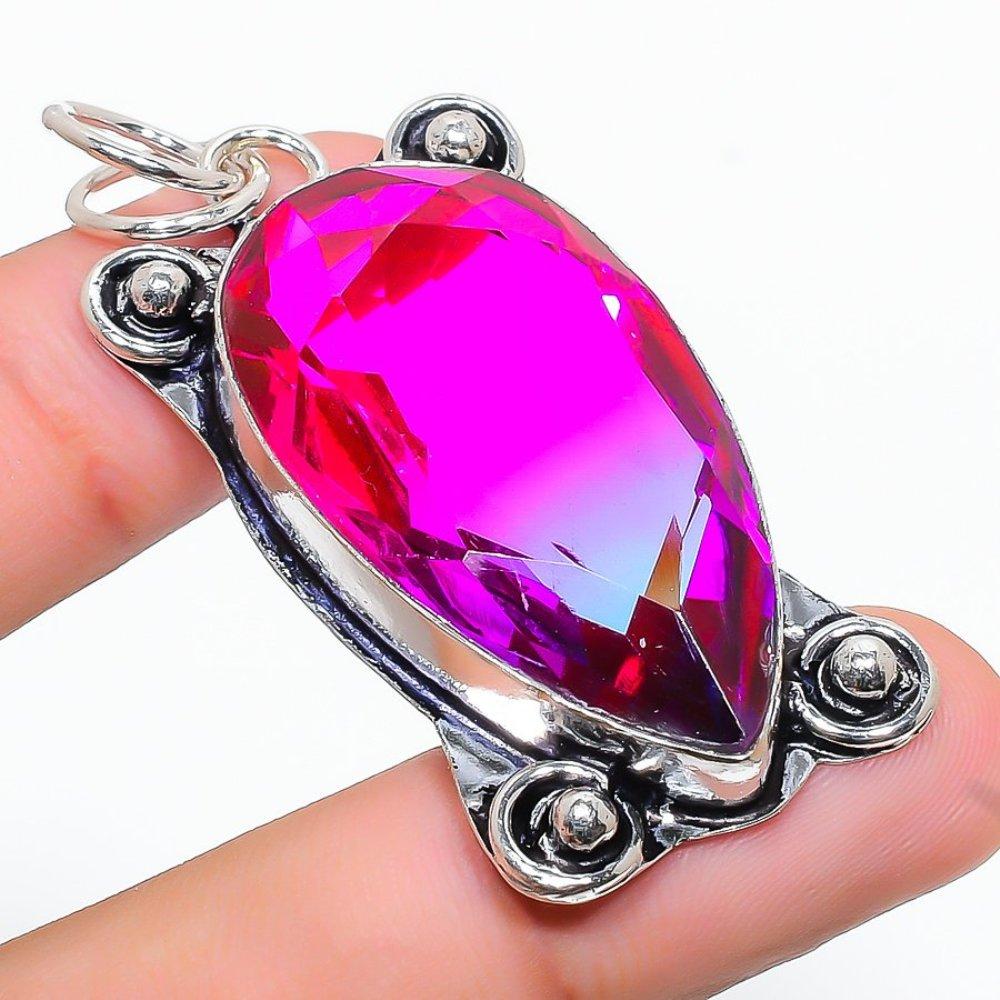 Двухцветный турмалин драгоценный камень ручной работы 925 стерлинговое серебро подвеска 2.17" D5O18