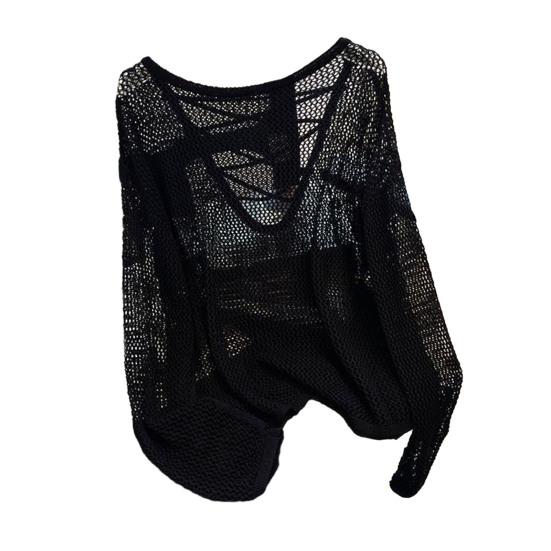 Женские топы-накидки с V-образным вырезом, воротником на бретелях, длинным рукавом, летние солнцезащитные топы, однотонная рубашка с ажурным дизайном, непромокаемая рубашка