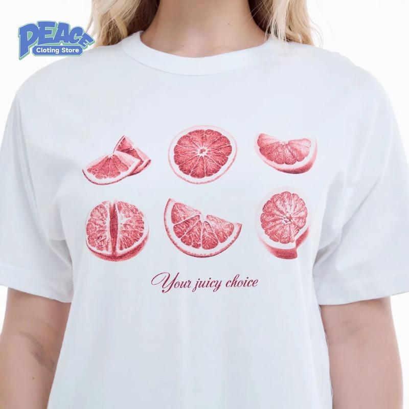 Vintage Grapefruit Printed T-shirt for Men and Women 100% Pure Cotton T-shirt Fashion Casual Short Sleeve Top Summer Clothing