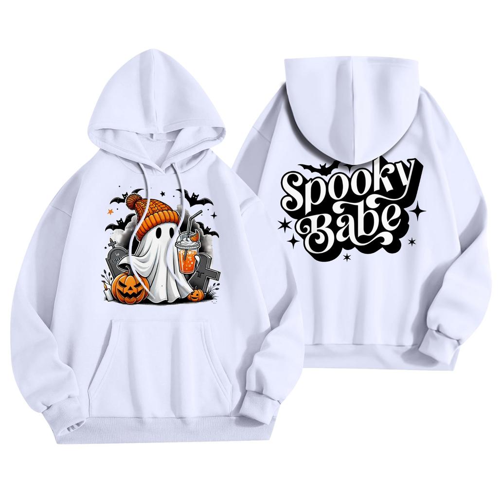 Женская мода, легкий женский свитер с длинными рукавами и карманами, толстовка с капюшоном на Хэллоуин