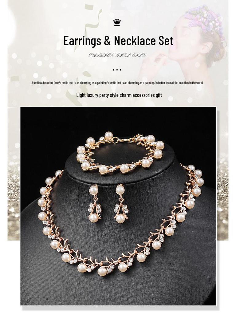 Корейский жемчужный набор ожерелья и серег для невесты - Модная бижутерия из гальванизированного сплава