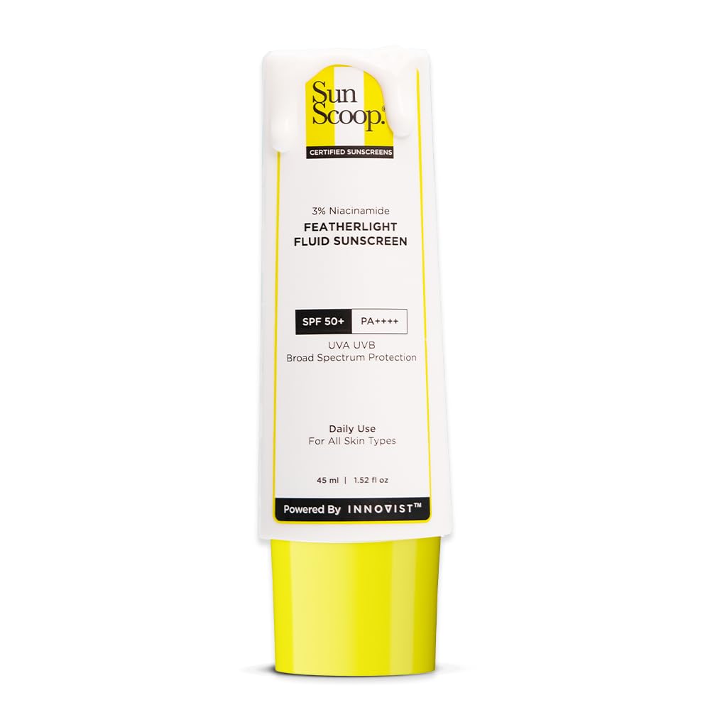 SunScoop Солнцезащитный флюид с 3% ниацинамида SPF 50+ PA++++ Широкий спектр | Протестировано in-vivo | Легкий и нежирный | Предотвращает загар | Без белых разво