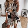 Платье-рубашка с леопардовым принтом, рукава с подворотом, женское, с поясом на талии, с лацканами, для свиданий