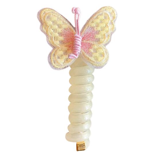 Детская резинка для волос с декором в виде бабочки, телефонный шнур, гладкий мультяшный дизайн, многоразовая