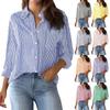 Women's Button Up Shirt Stripes Classic Long Sleeved Collar Work Shirt Top With Pockets