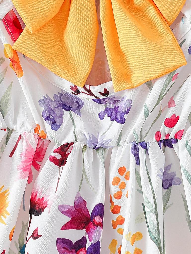 Летнее платье для девочек с пышными рукавами и бантом сзади - Милое и модное, Хит продаж