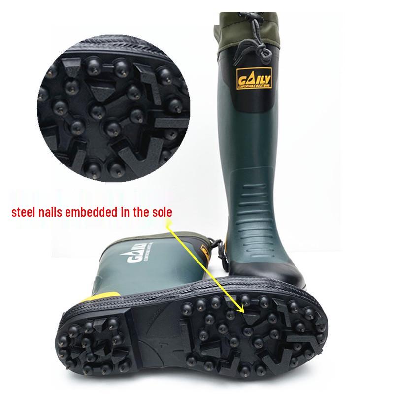 Мужские нескользящие высокие водонепроницаемые резиновые дождевые сапоги с металлическими гвоздями - Дышащая мода для рыбалки