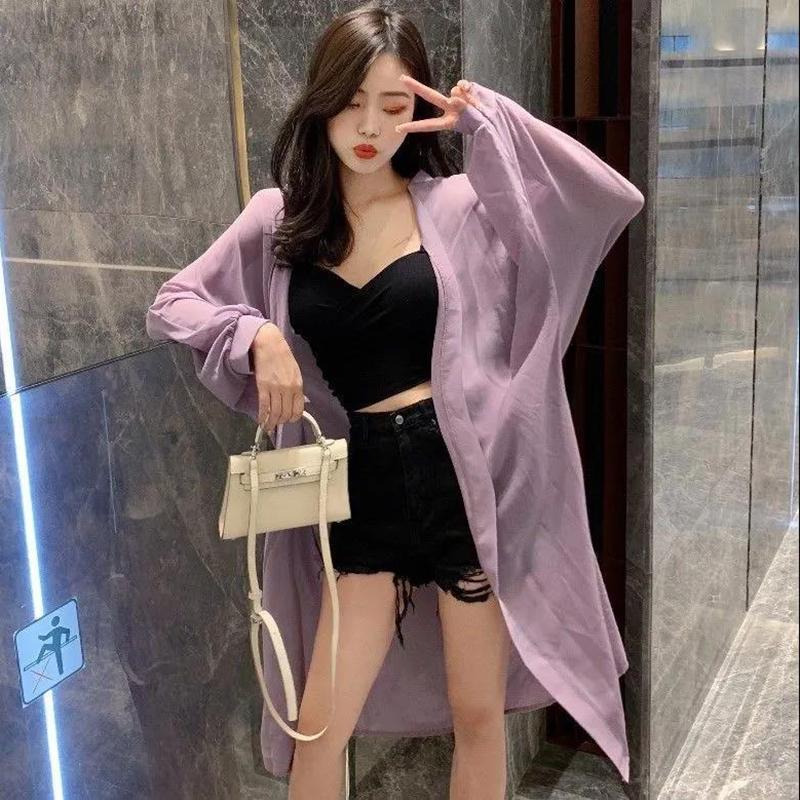 Женский пляжный солнцезащитный кардиган с рукавами «летучая мышь», шаль больших размеров, свободный внешний шифон с длинными рукавами, сплошной цвет до середины икры