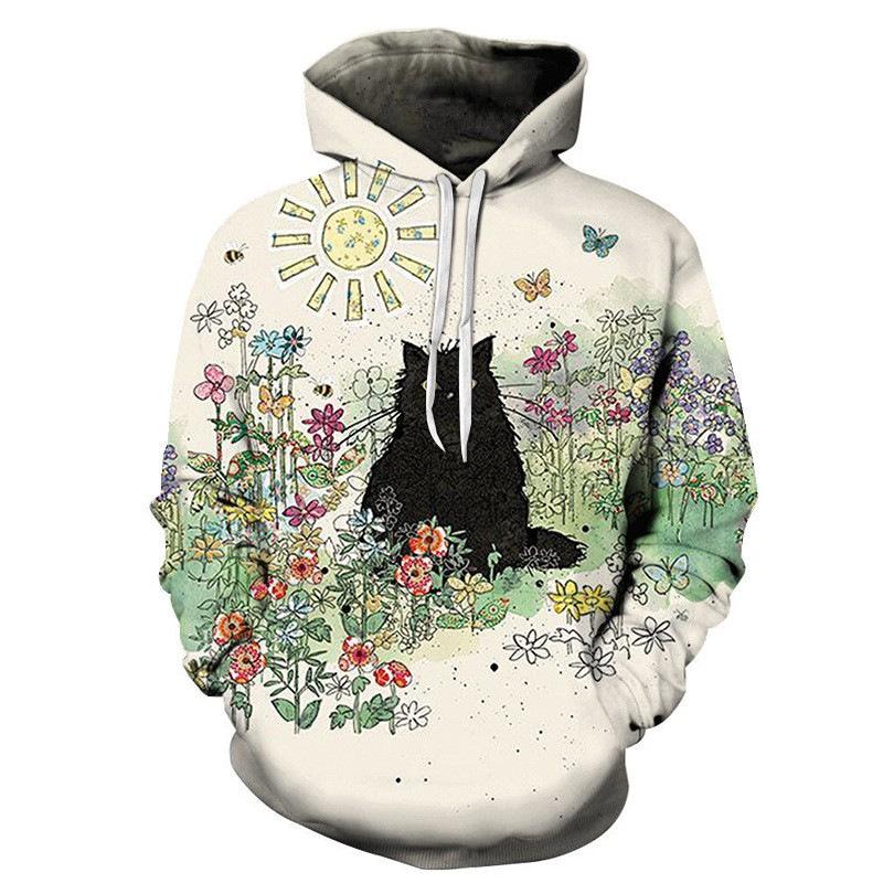 Autumn Winter Long Sleeved Hoodie Cute Cat Series 3D Digital Printing Loose Casual Hoodies & Sweatshirts Men’s
