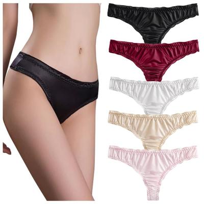 VATEIS Глянцевые Атласно-Гладкие Сексуальные Милые Простой Дизайн Женские Стринги Танга, Ткань, Нижнее Белье, Трусики, Однотонные, (Размер L)