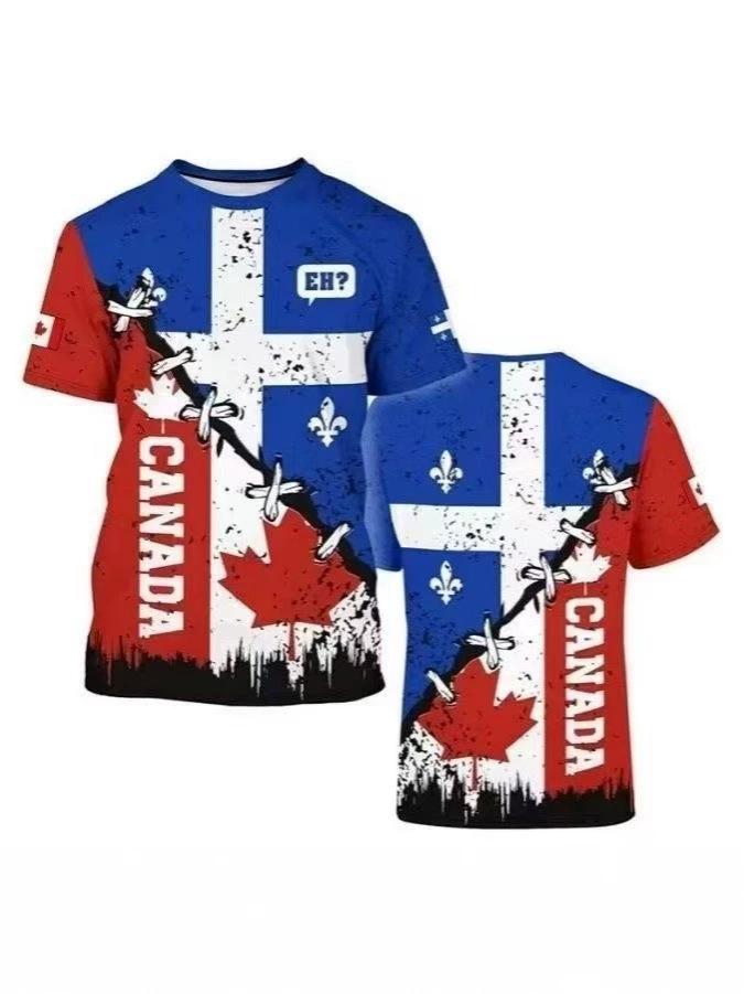 2026 New Canada 3D Printed Men's T-Shirt Summer Breathable Crew Neck Short Sleeve Sports Casual Trend Top