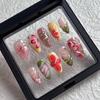 10Pcs 3D Floral Press-on Nails Thick Reusable Fake Nails with Gel Design Summer French Tip Artificial Nails for Women