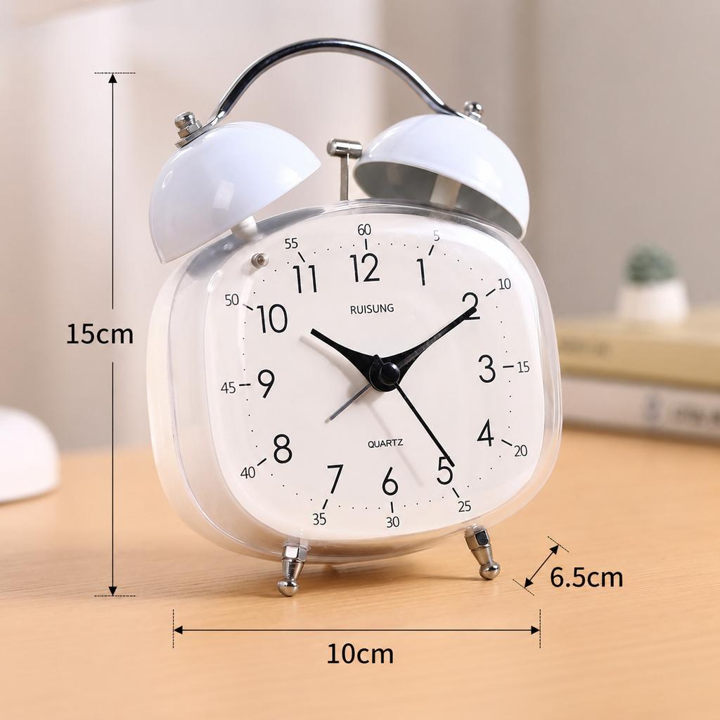 European-style simple double bell alarm clock, student bedside silent night light, oversized bell explosion, desktop get up desktop clock