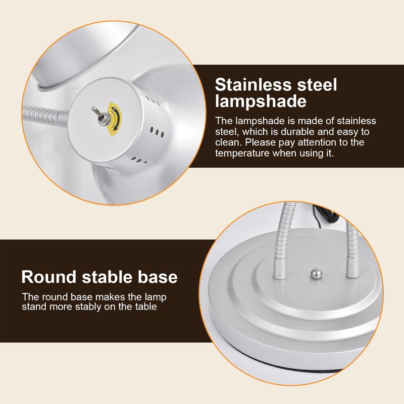 Food Heat Lamp Portable 2-Head Food Warmer Light Freestanding Commercial Electric Catering Food Warmers for Kitchen Restaurant