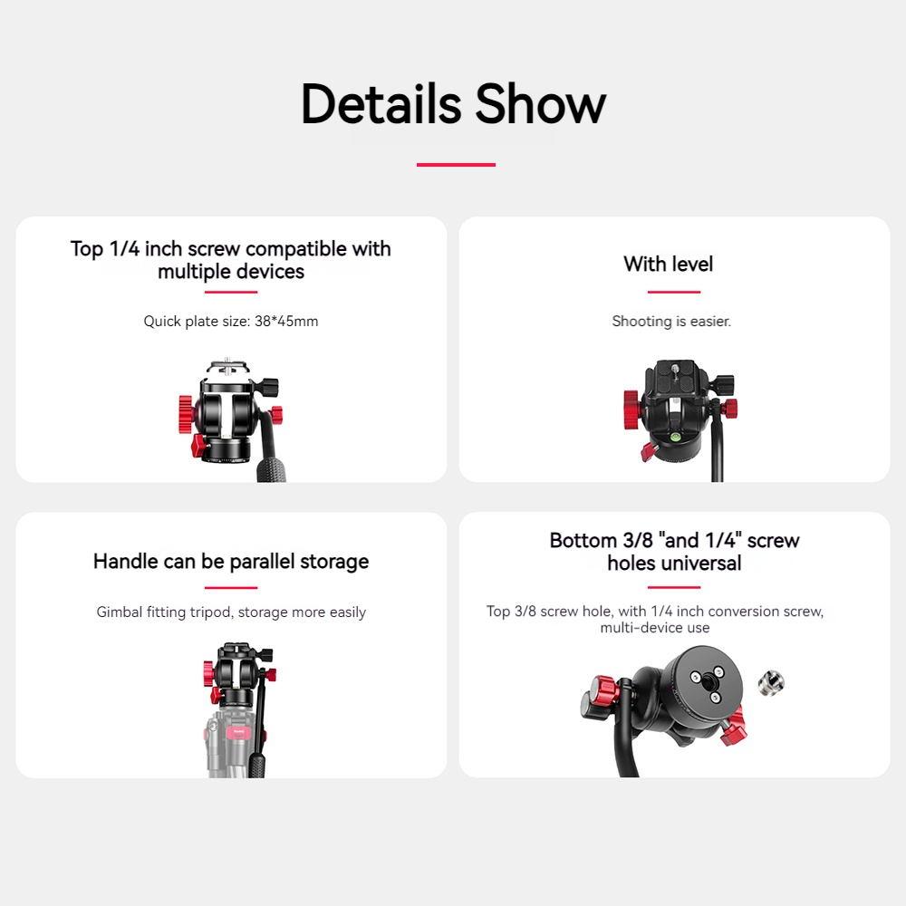 Manbily VH 1 Compact Video Fluid Head Pan Tilt Tripod Head Panorama Ballhead Tripod Mount Aluminum Alloy 3kg 6.61lbs