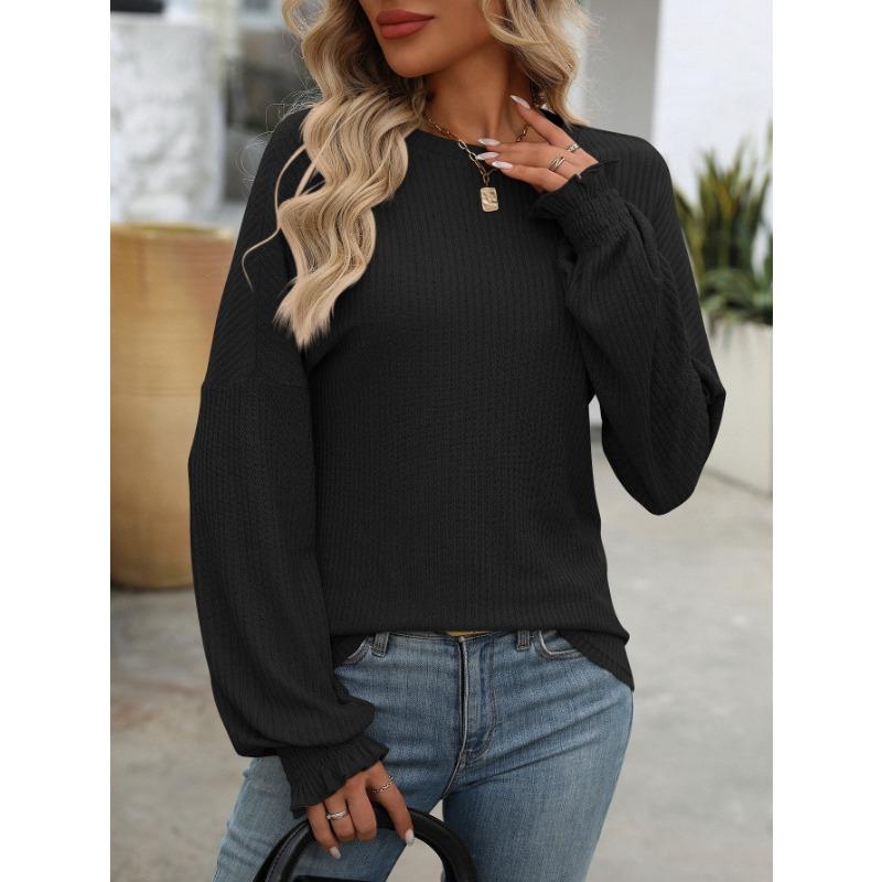 YYFS Женские модные повседневные весенне-осенние однотонные блузки и рубашки с круглым вырезом с длинными рукавами и принтом