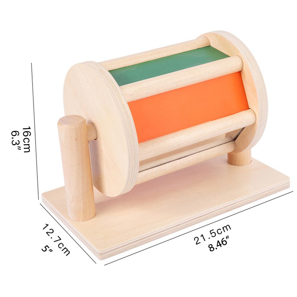 Sensory Rotating Drum Toy Wooden Textile Baby Infant Early Educational Instrument Rotating Color