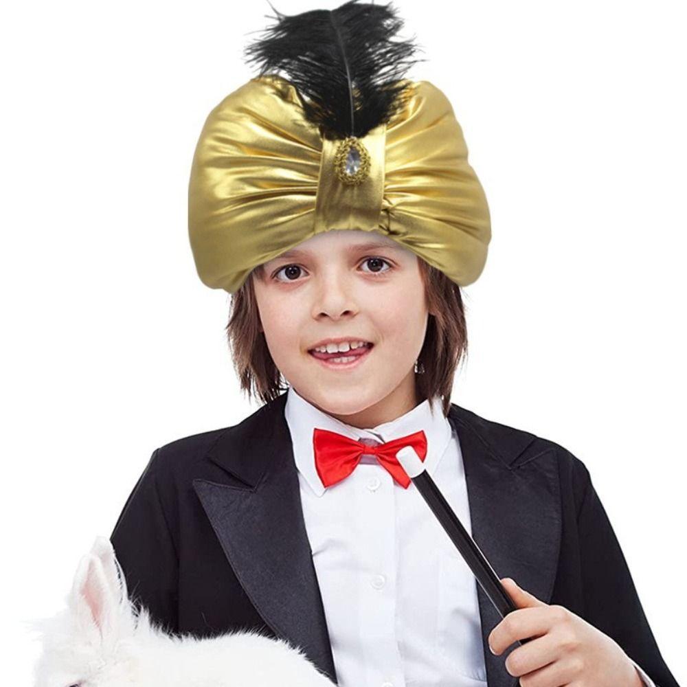 Novelty Dress Up Arab Pleated Turban Arabian Hats Ethnic Indian Pleated Cap Cosplay Gold Sultan Costume Headwear Halloween