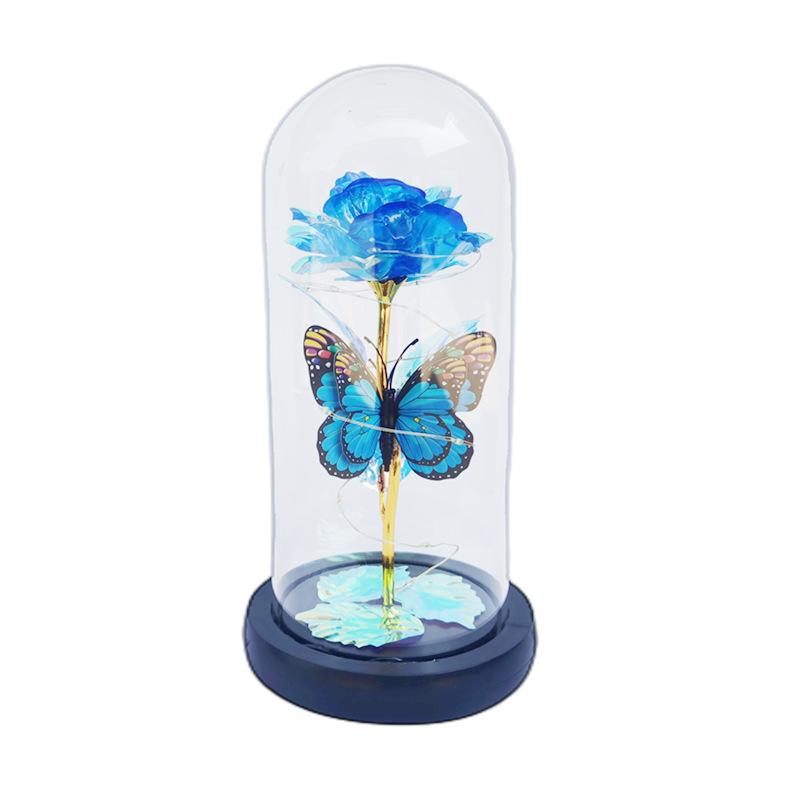 Butterfly glass cover rose ornament, Mother's Day Valentine's Day creative gift gold foil flower LED night light