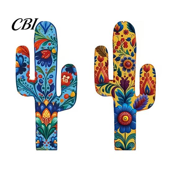 Decorative Cactus for Walls 2Pcs Wall Decor, Western Wooden Home Farmhouse Mexican Vintage Ethnic Hanging Ornaments Art Living Room Bedroom
