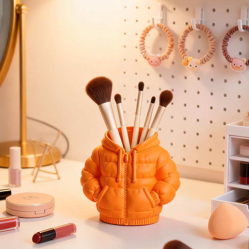 Creative down Jacket Shaped Resin Pen Holder Cute Minimalist Desk Organizer for Pens Makeup Brushes Home Office Display