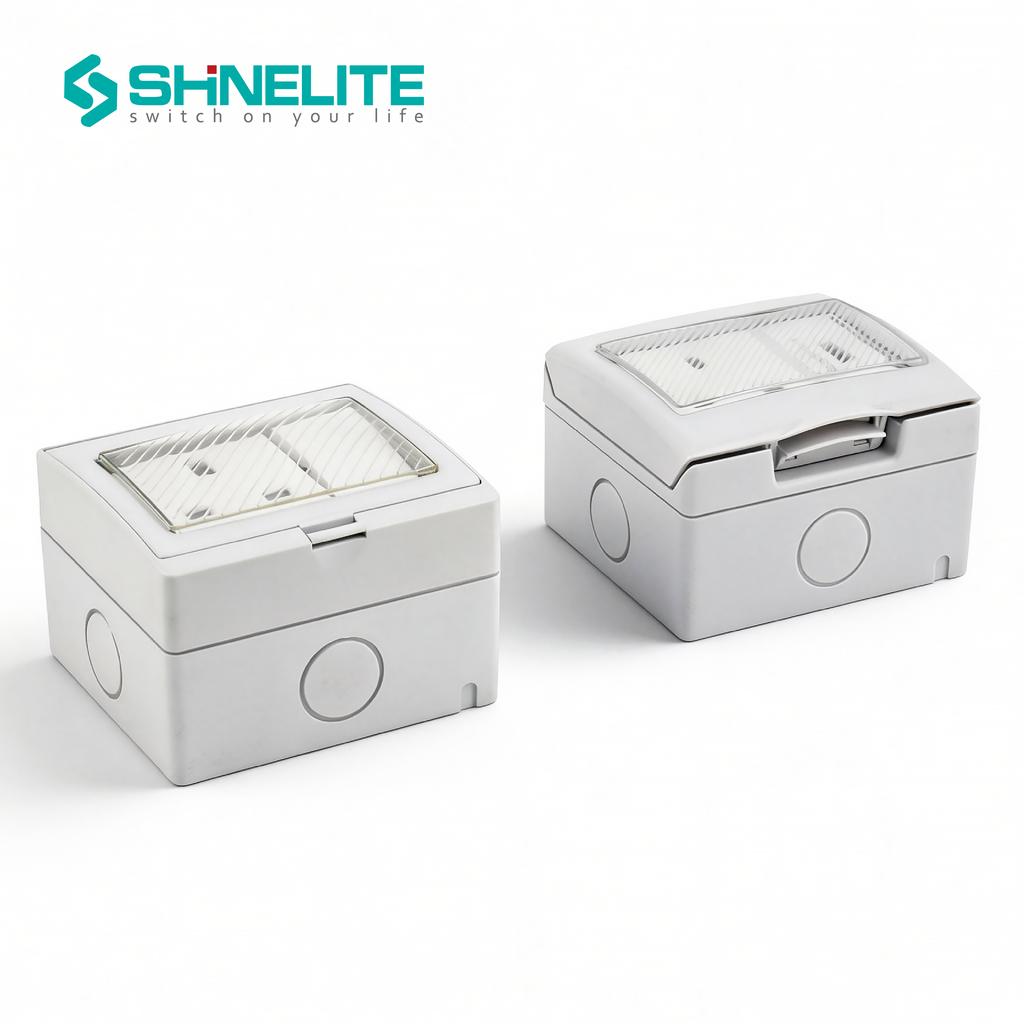 2026 New Design 1 Gang Multi Switch Socket IP55 Waterproof Electrical Switch Wall Mounted Outdoor Indoor Universal Socket