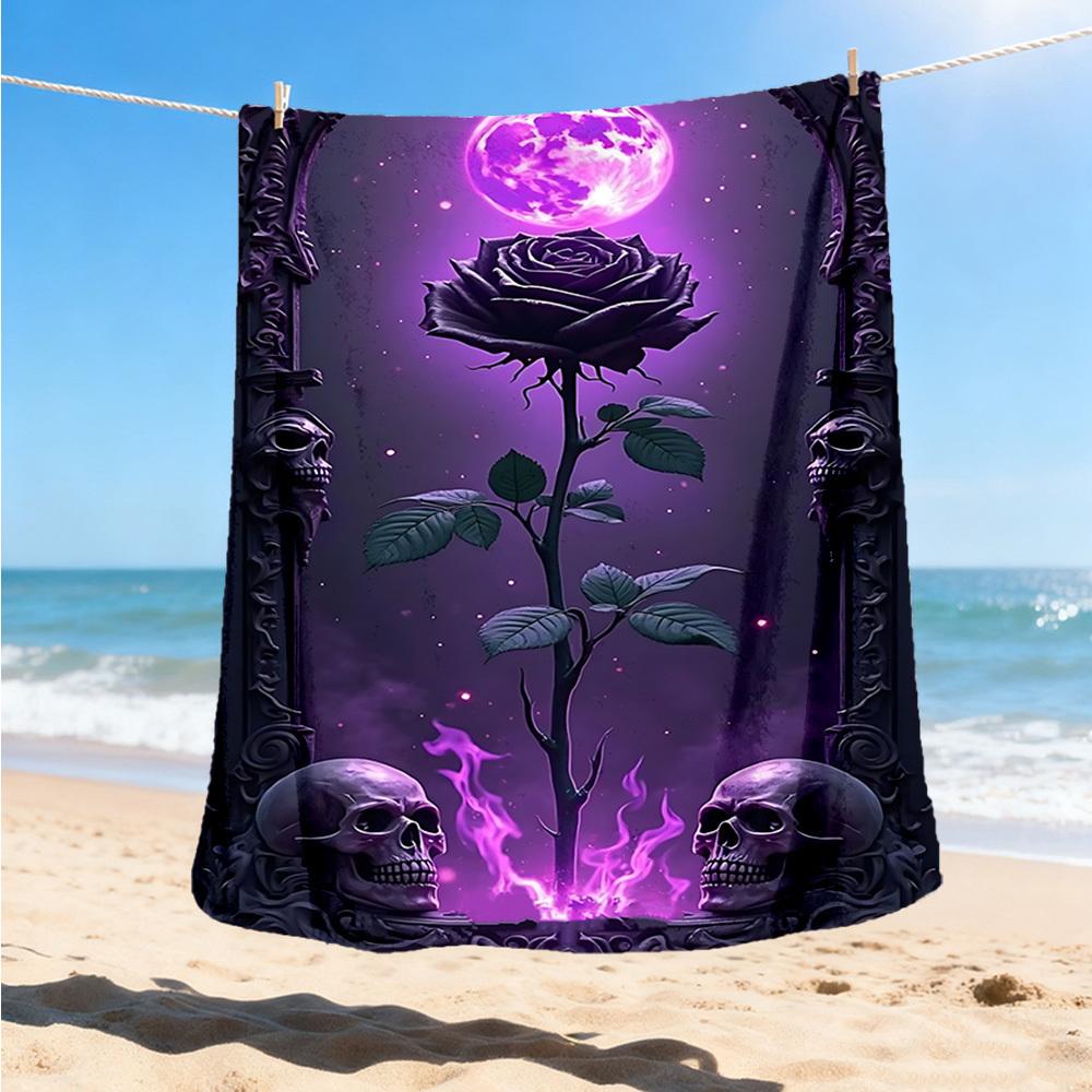 1pc Gothic Rose Outdoor Blanket - Lightweight Flannel Throw For Travel, Camping, Gifts For Family Or Friends yy251114185