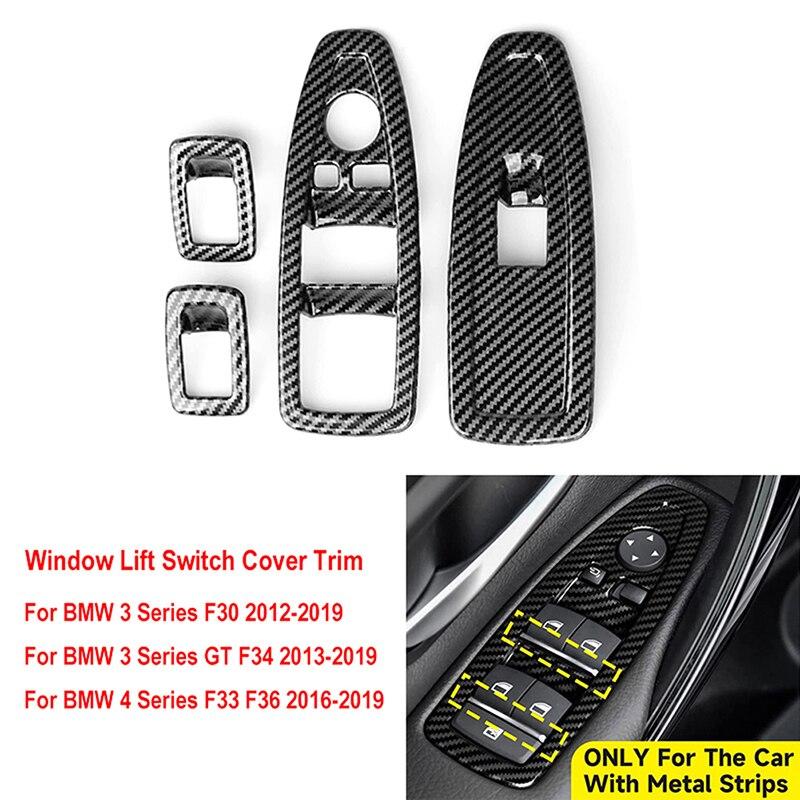 4Pcs/Set Car Interior Window Lift Switch Cover Trim Sticker for BMW 3 Series F30 Gran Turismo F34 Carbon Fiber Look Decoration