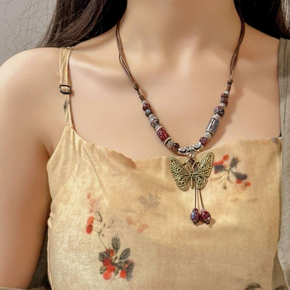 Chinese Ethnic Style Beads Necklace Adjustable Long Sweater Chain Necklace Jewelry Accessory
