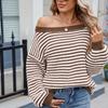 Women's Fashionable Striped Contrasting Temperament One Neck Knitted Sweater Top