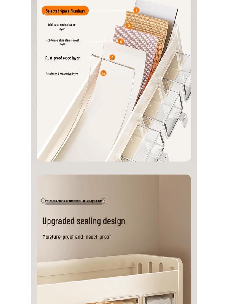 Wall-Mounted Cream Style Spice Rack with Seasoning Jars & Utensil Storage