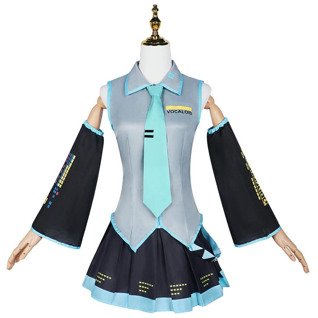Hatsune Miku Cosplay Costume, Full Set with Wig, Hatsune Uniform, Cosplay Costume, Christmas, Halloween, Costume (XL)