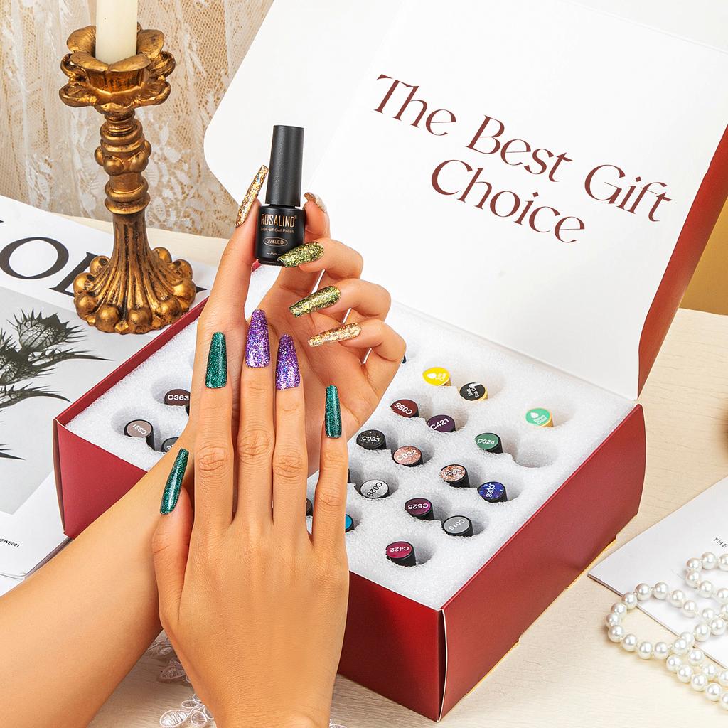 ROSALIND 38 шт. цветной полуперманентный УФ-гель-лак для ногтей, набор с базой и верхним слоем, замачиваемый гель-лак, дизайн ногтей, гель-лак для ногтей