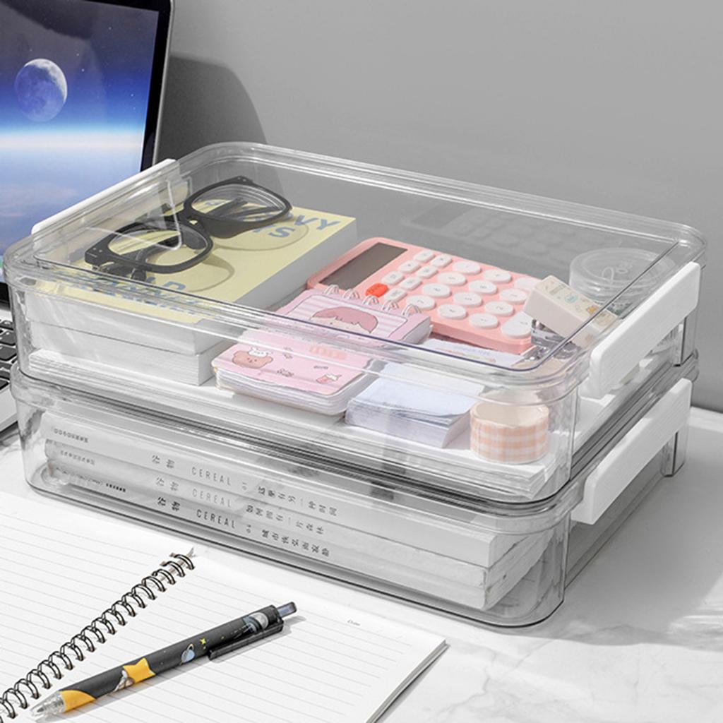 Plastic File Storage Box A4 Size Clear Stackable Organizer Container Documents Certificates Scrapbook Craft Art