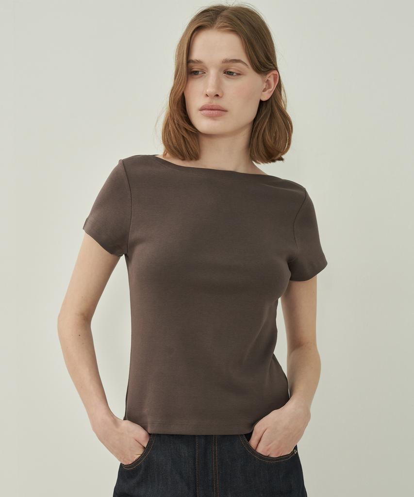 MOTT Boat Neck T-Shirt - Brown