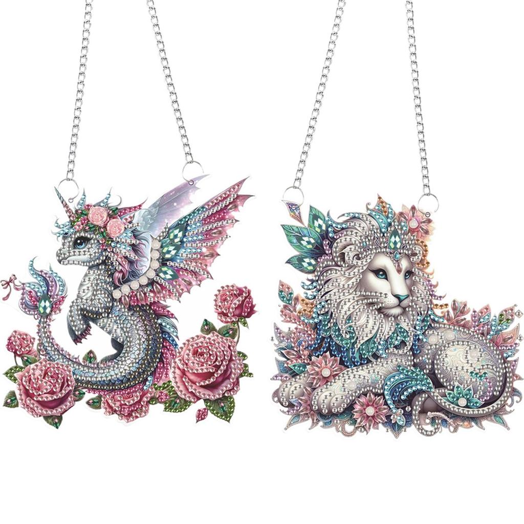 2pcs Animal 2D/Flat DIY Special Shape Rhinestone Diamond Art Window Pendants Diamond Painting Set DIY Home Decor Hanging Charm