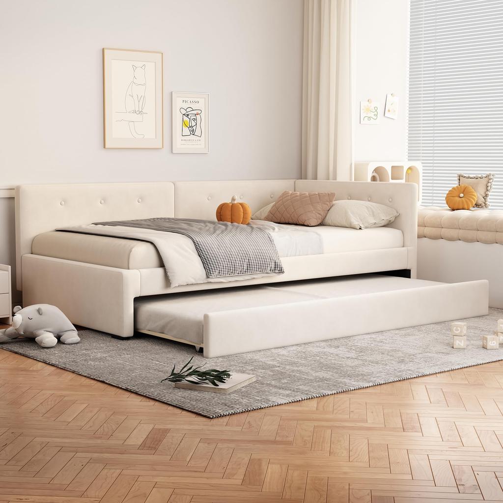 Schlafsofa Polsterbett 90 x 200 cm, Ausziehbares Bettsofa, Ausziehbett mit Rollen, Samt minimalistisches Styling,Ohne Matratze