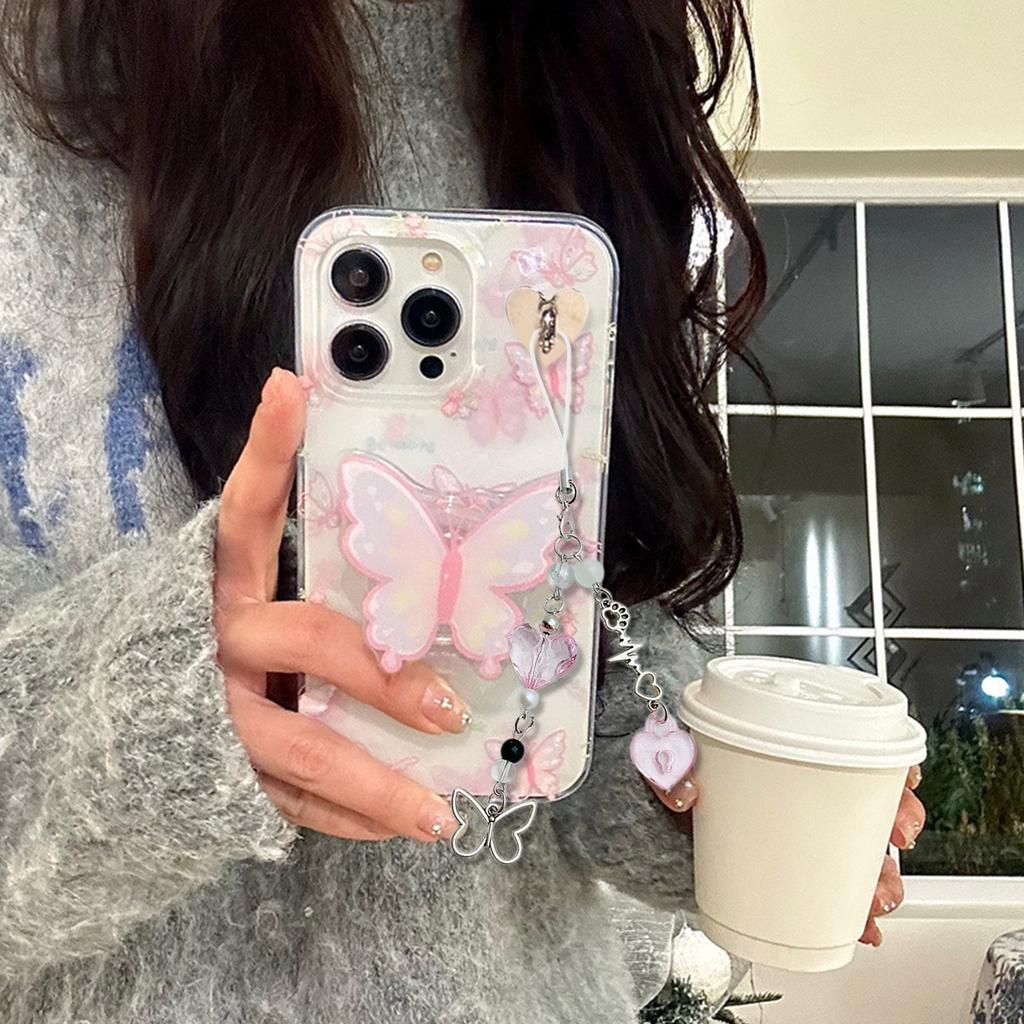 Fashion Heart Butterfly Hangings Pendant Phone Charm Lanyard Pocket Keychain Strap Bag Decoration Wallet Pendants