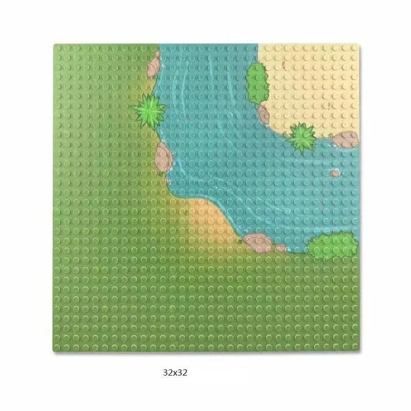 32X32 Dots Building Block Base Plate 25.5X25.5Cm Grassland River,Tropical Treehouse & City Road Street Scenery Bricks Toys