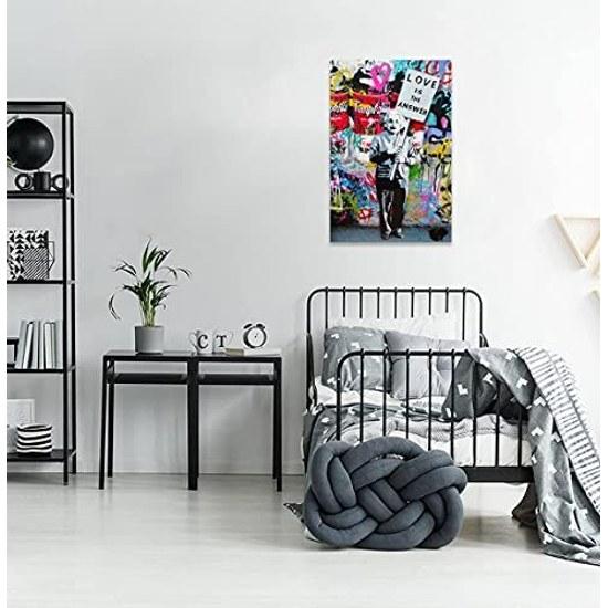 Banksy Art Panel Painting Einstein Poster Love is Answer Picture Feng Shui Entrance Good Luck (30X40cm)