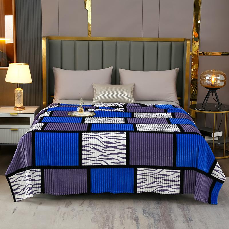 High-quality Milk Velvet Blanket with Geometric Square Print, Suitable for Bed, Travel, and Car Use. Made of Soft and Comfortable Polyester Fabric